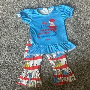 Dr. Seuss Blue Top and Striped Pants Set